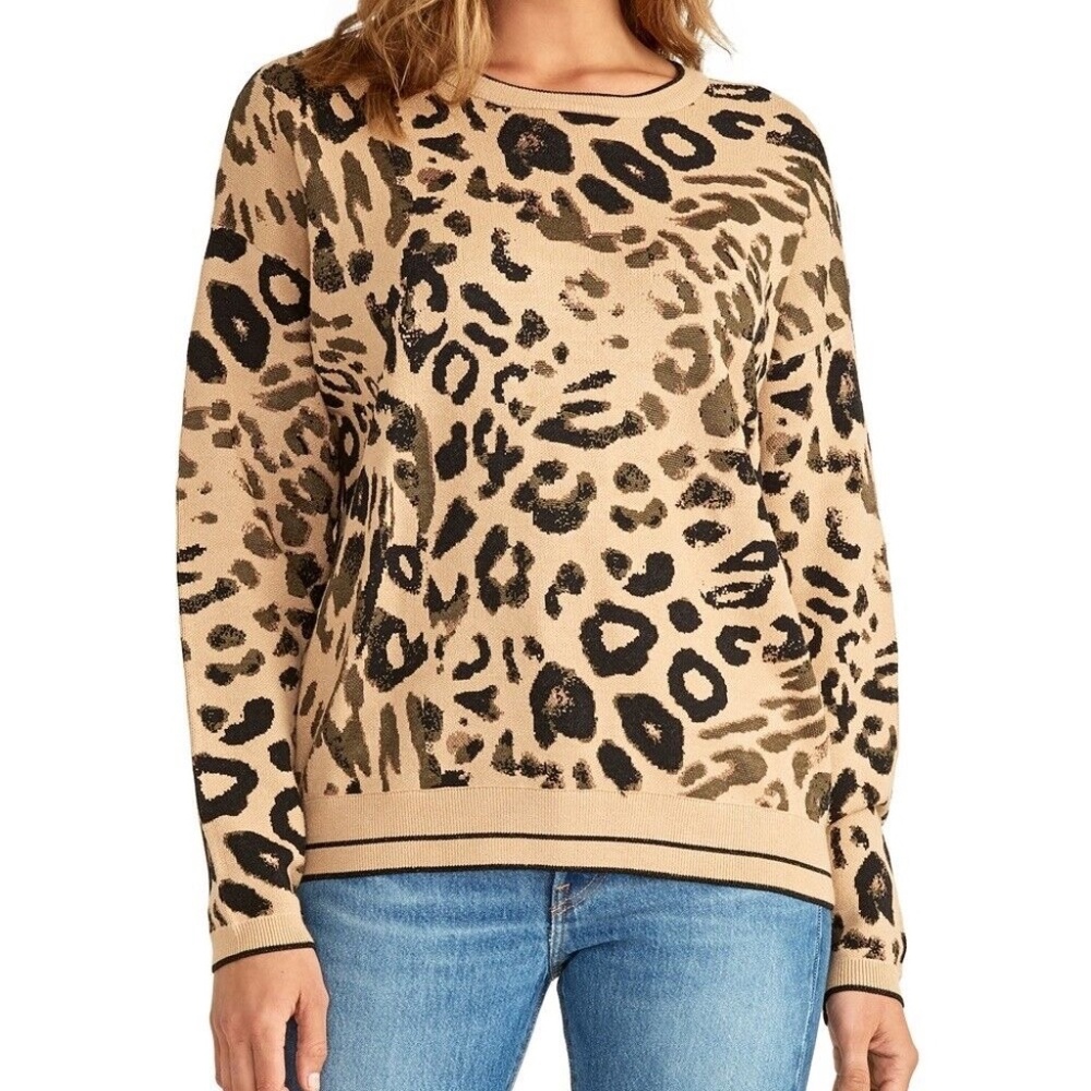 Rachel Rachel Roy Leopard Print Crewneck Sweater Size Large